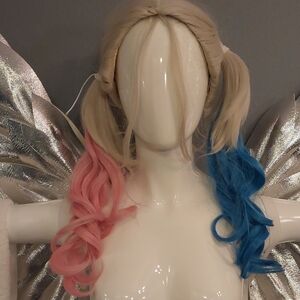 Harley Quinn Suicide Squad Blonde Wig with Pink and Blue Highlights